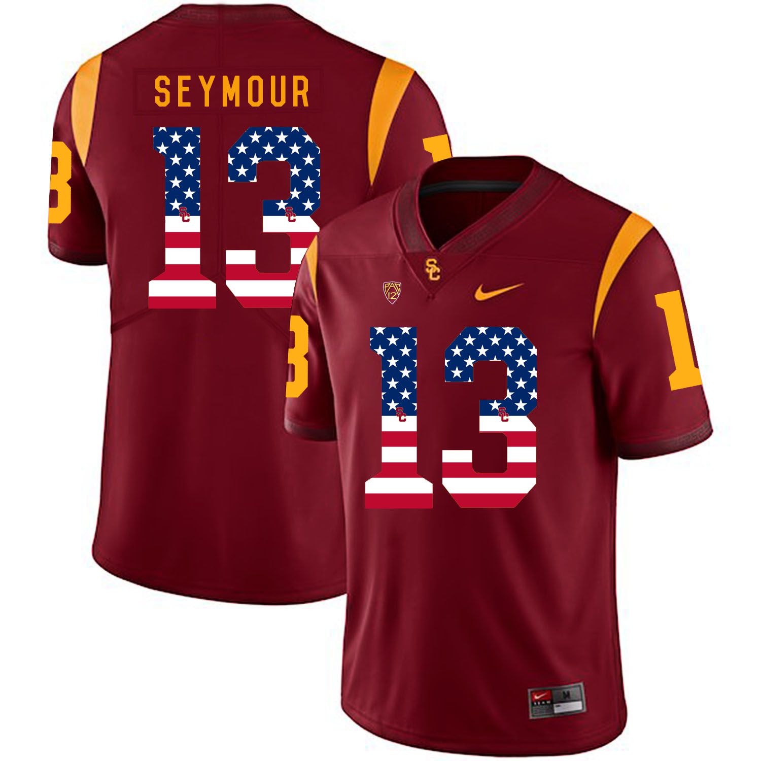 Men USC Trojans #13 Seymour Red Flag Customized NCAA Jerseys